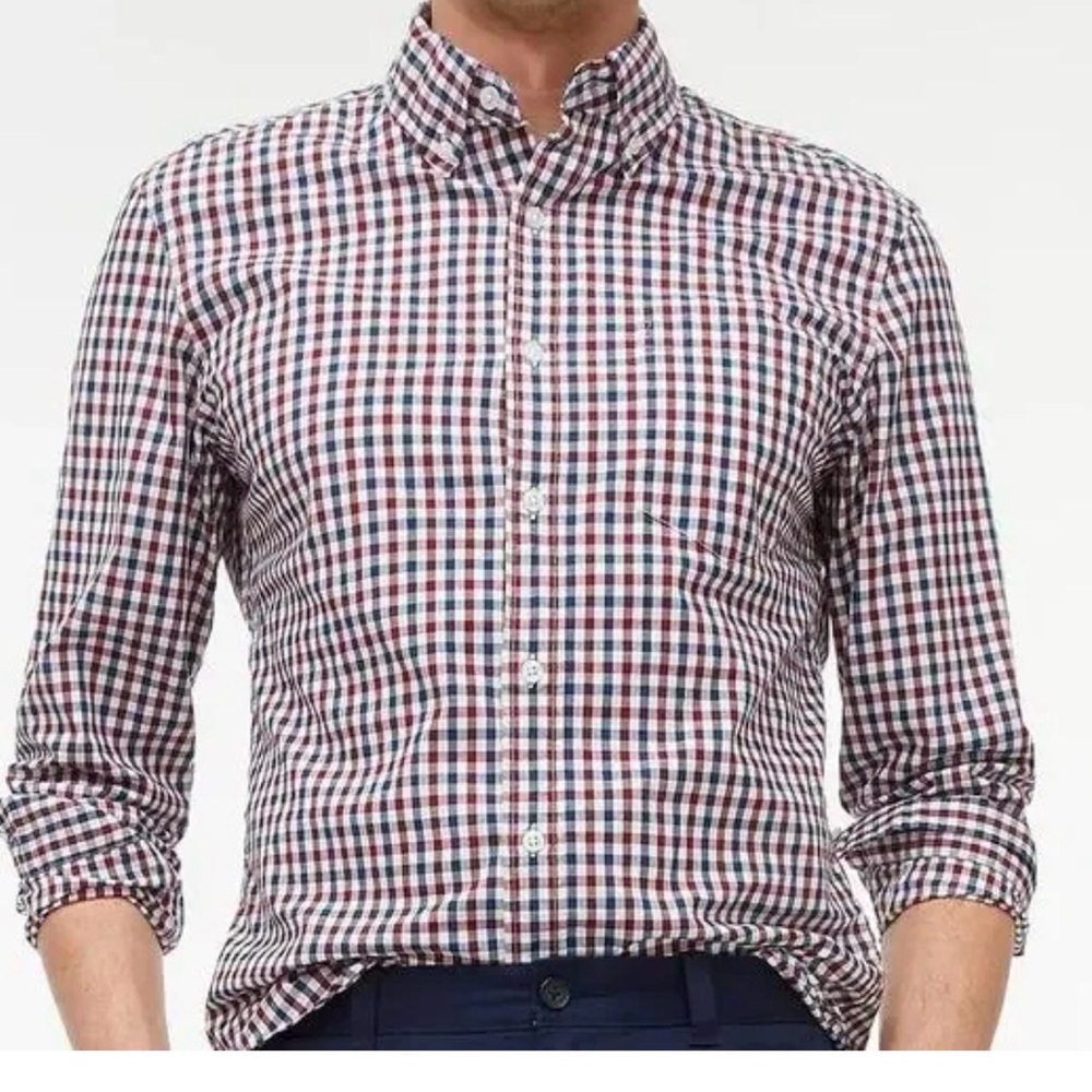 J. Crew Red, White & Blue Checkered Men's Shirt, Slim Size L
